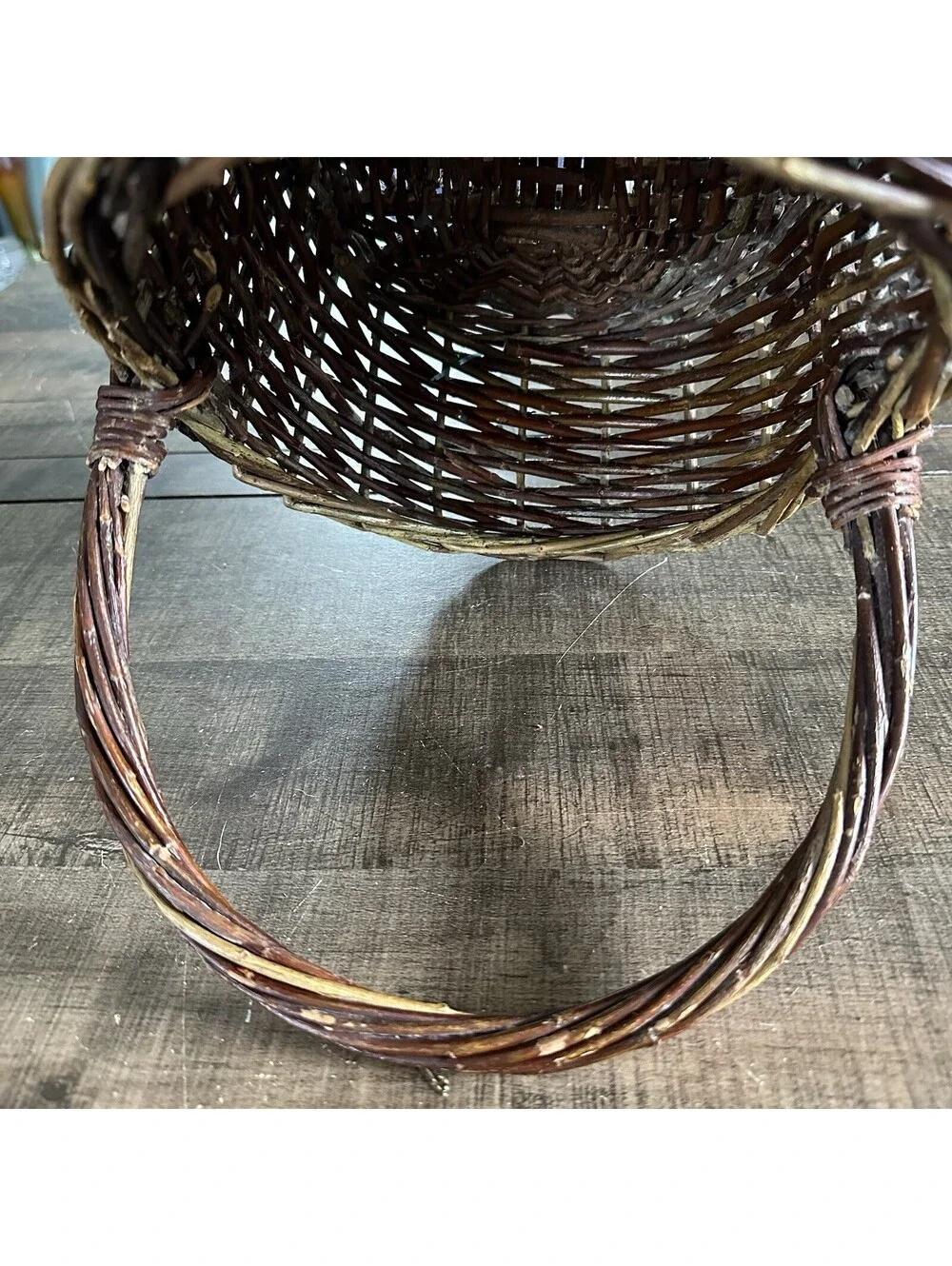 Handwoven Willow Gathering Basket Rustic Farmhouse Market Picnic Handle Basket